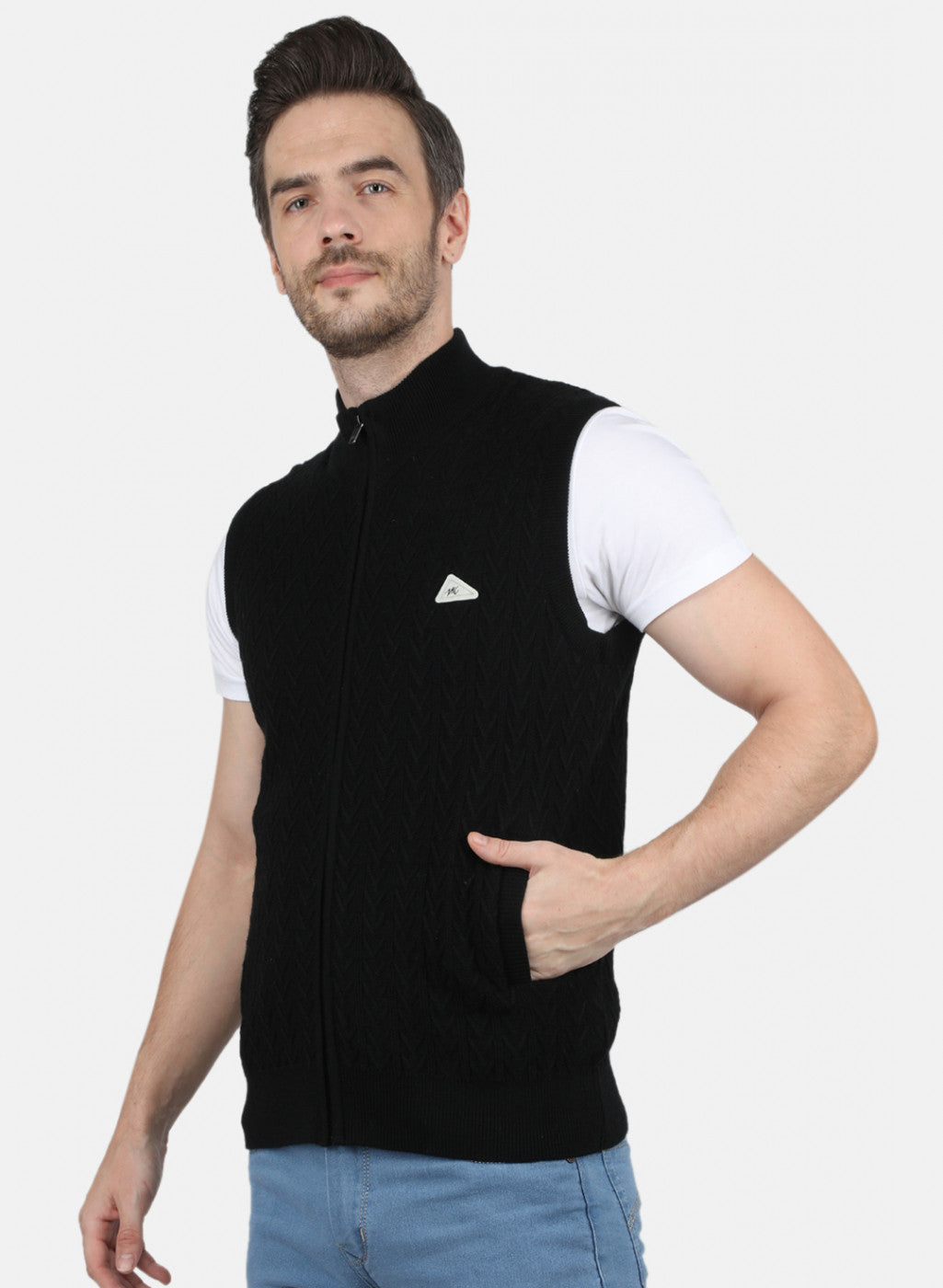 Men Black Self Design Sweater