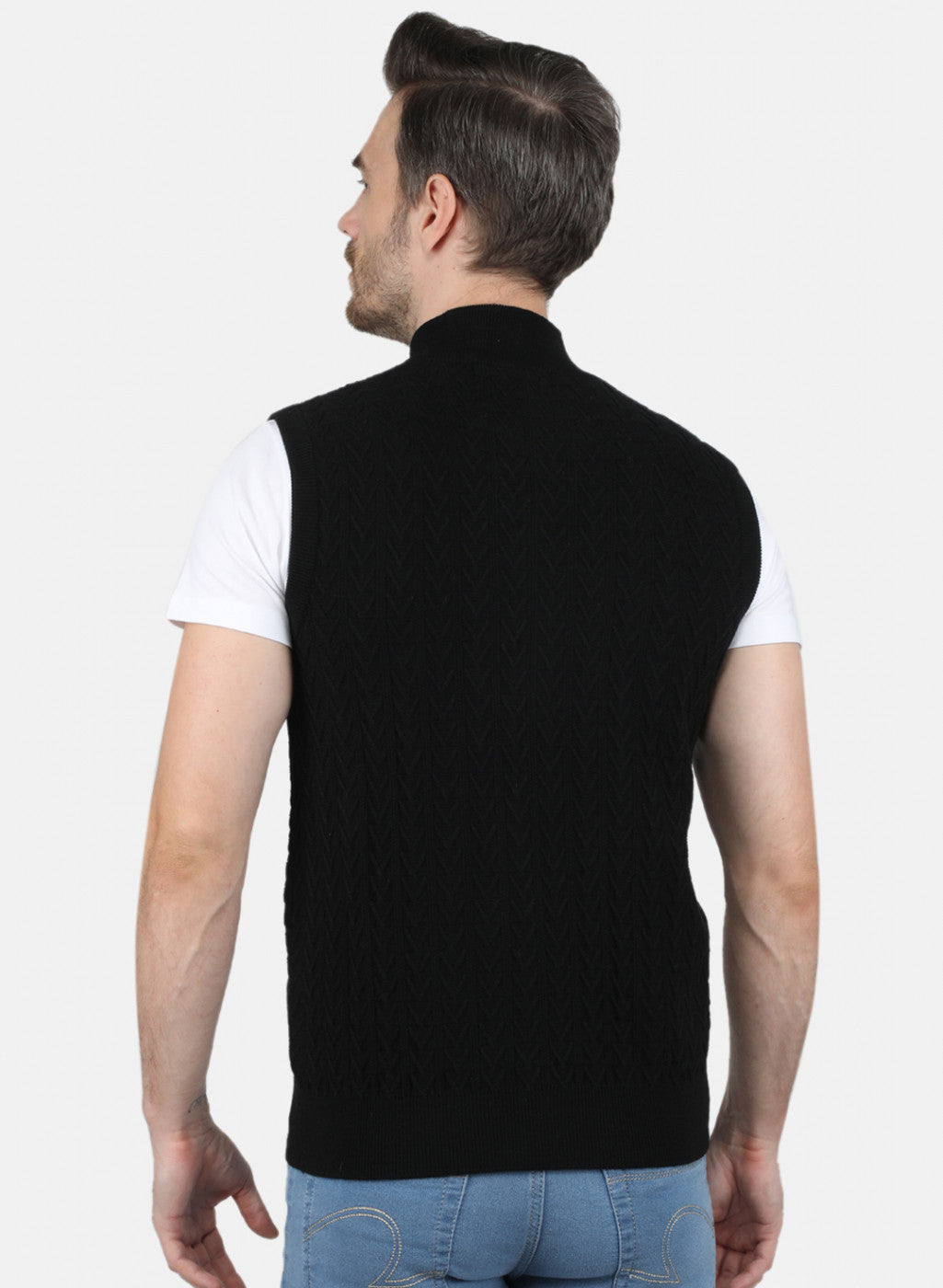 Men Black Self Design Sweater