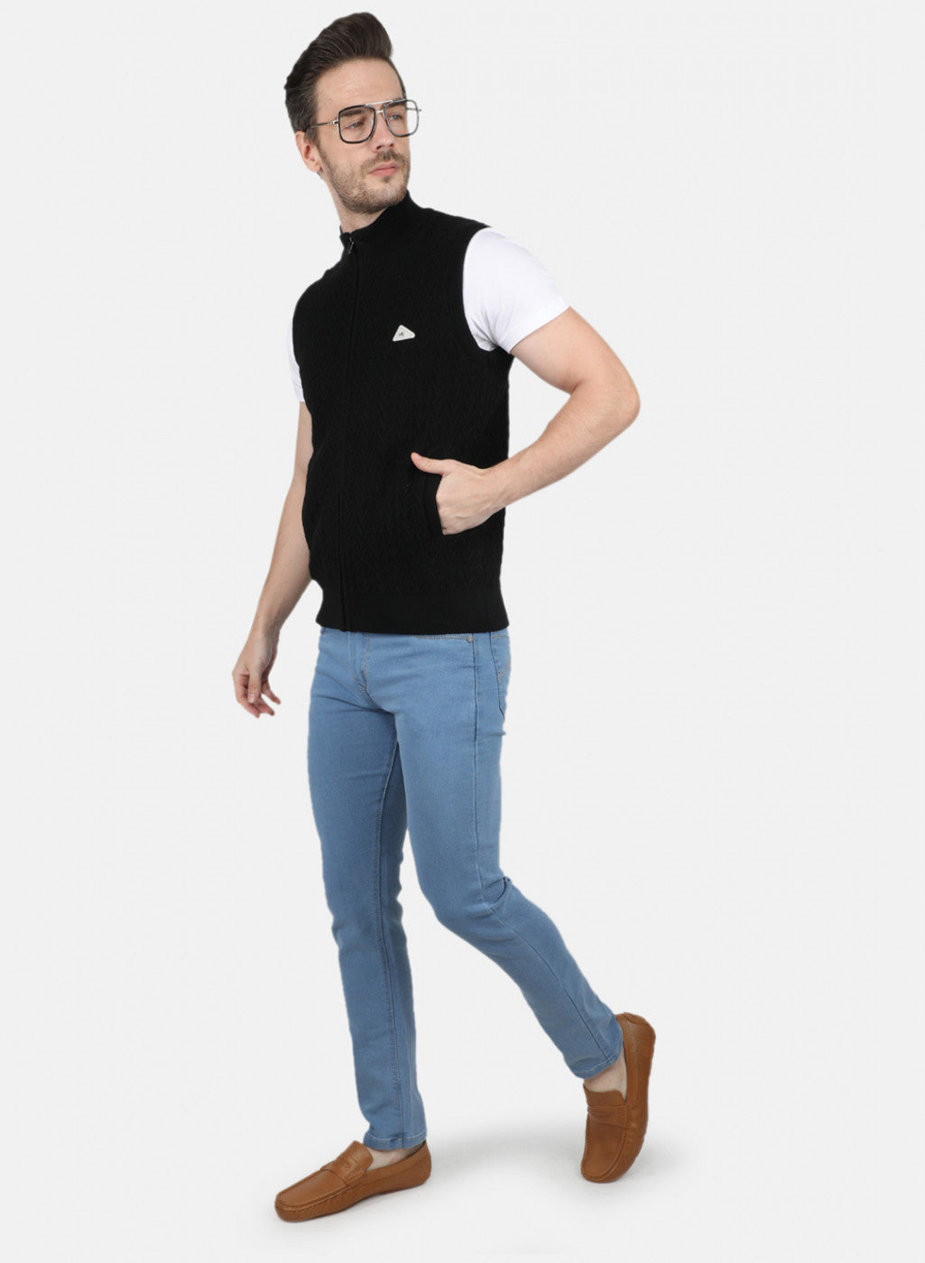 Men Black Self Design Sweater