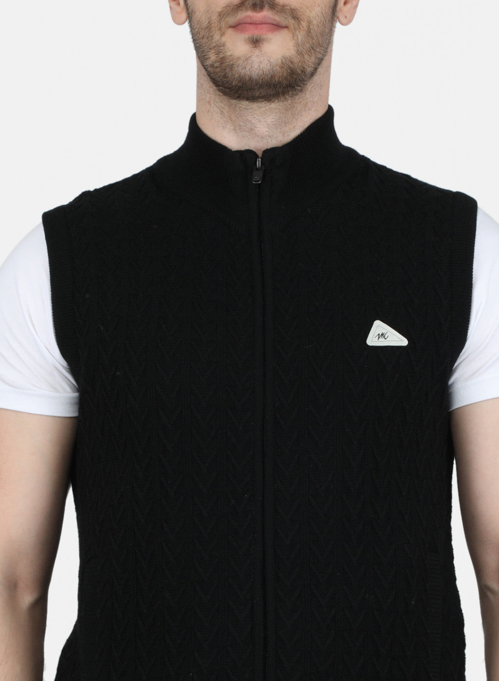 Men Black Self Design Sweater