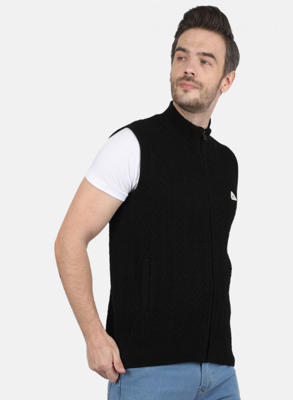 Men Black Self Design Sweater