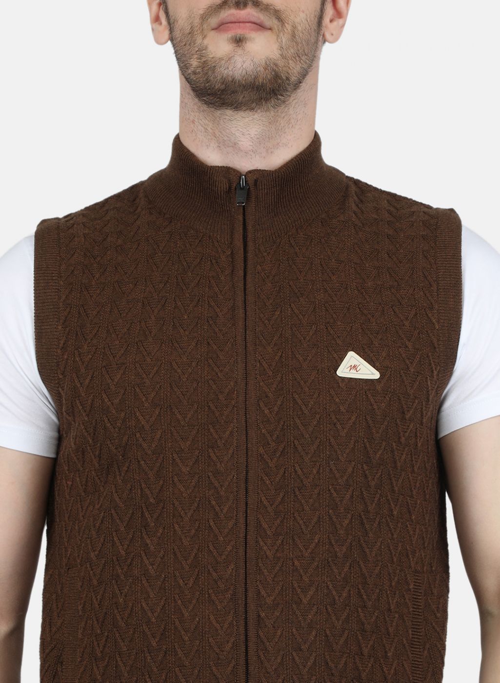 Men Brown Self Design Sweater