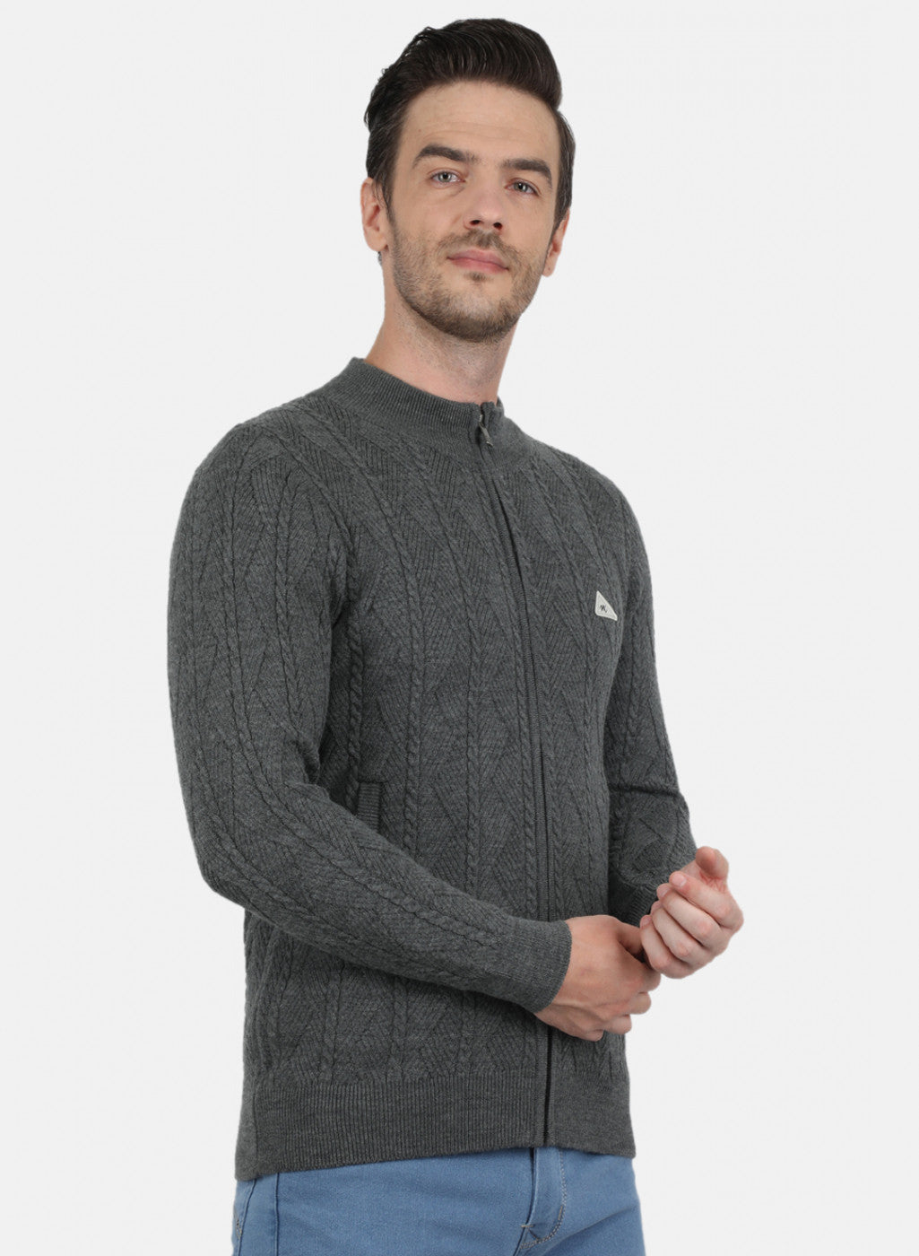 Men Olive Self Design Pullover