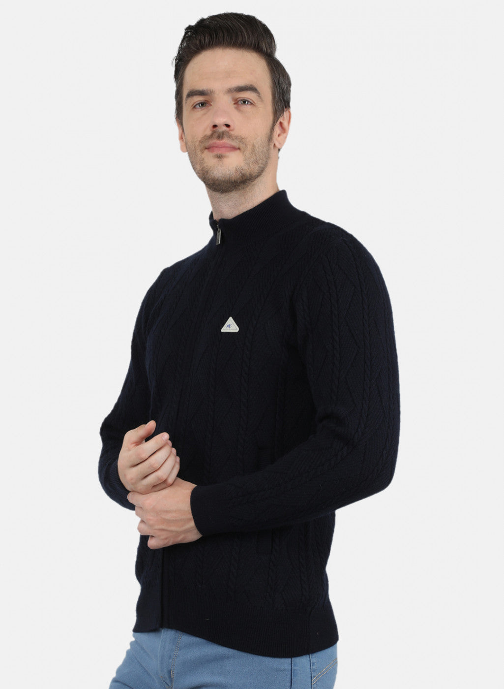 Men NAvy Blue Self Design Pullover