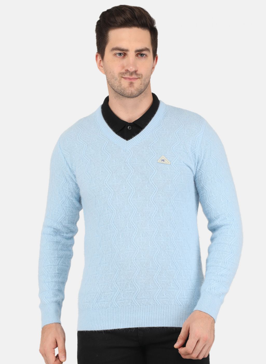 Men Blue Self Design Pullover