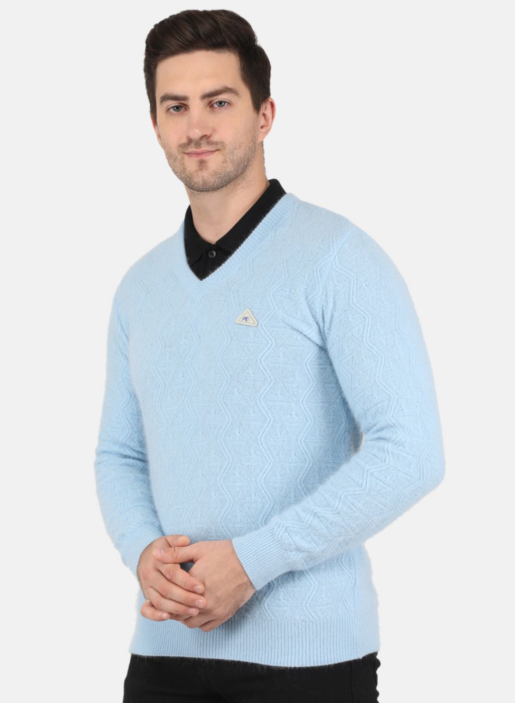 Men Blue Self Design Pullover