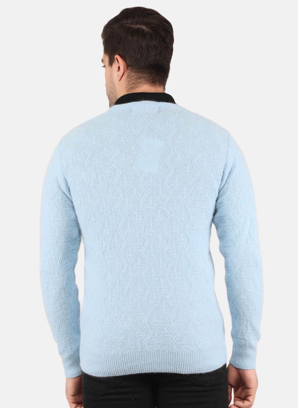 Men Blue Self Design Pullover