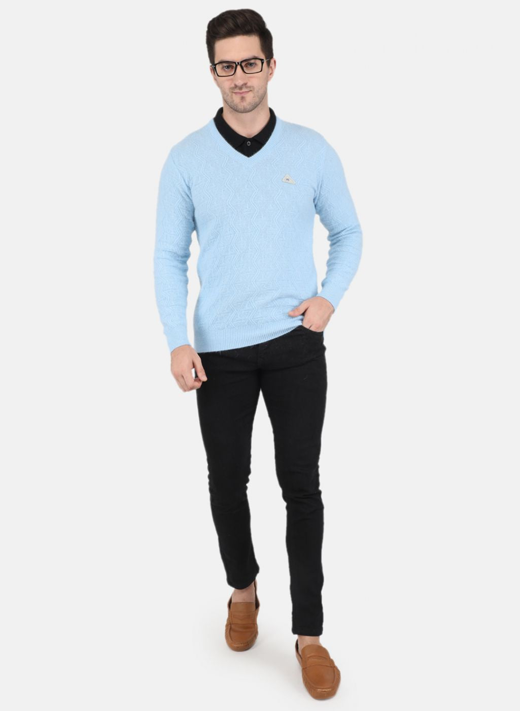 Men Blue Self Design Pullover