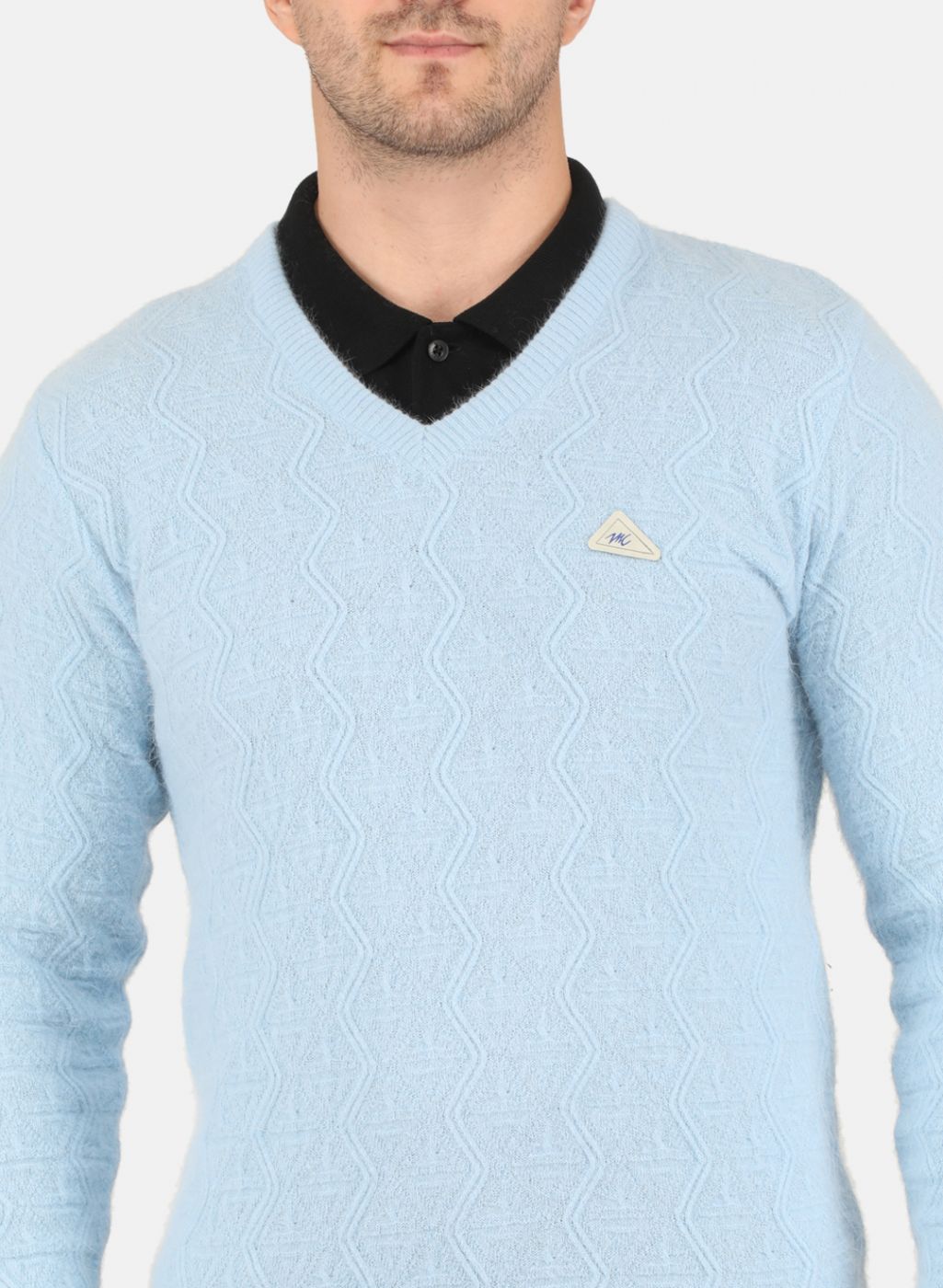 Men Blue Self Design Pullover
