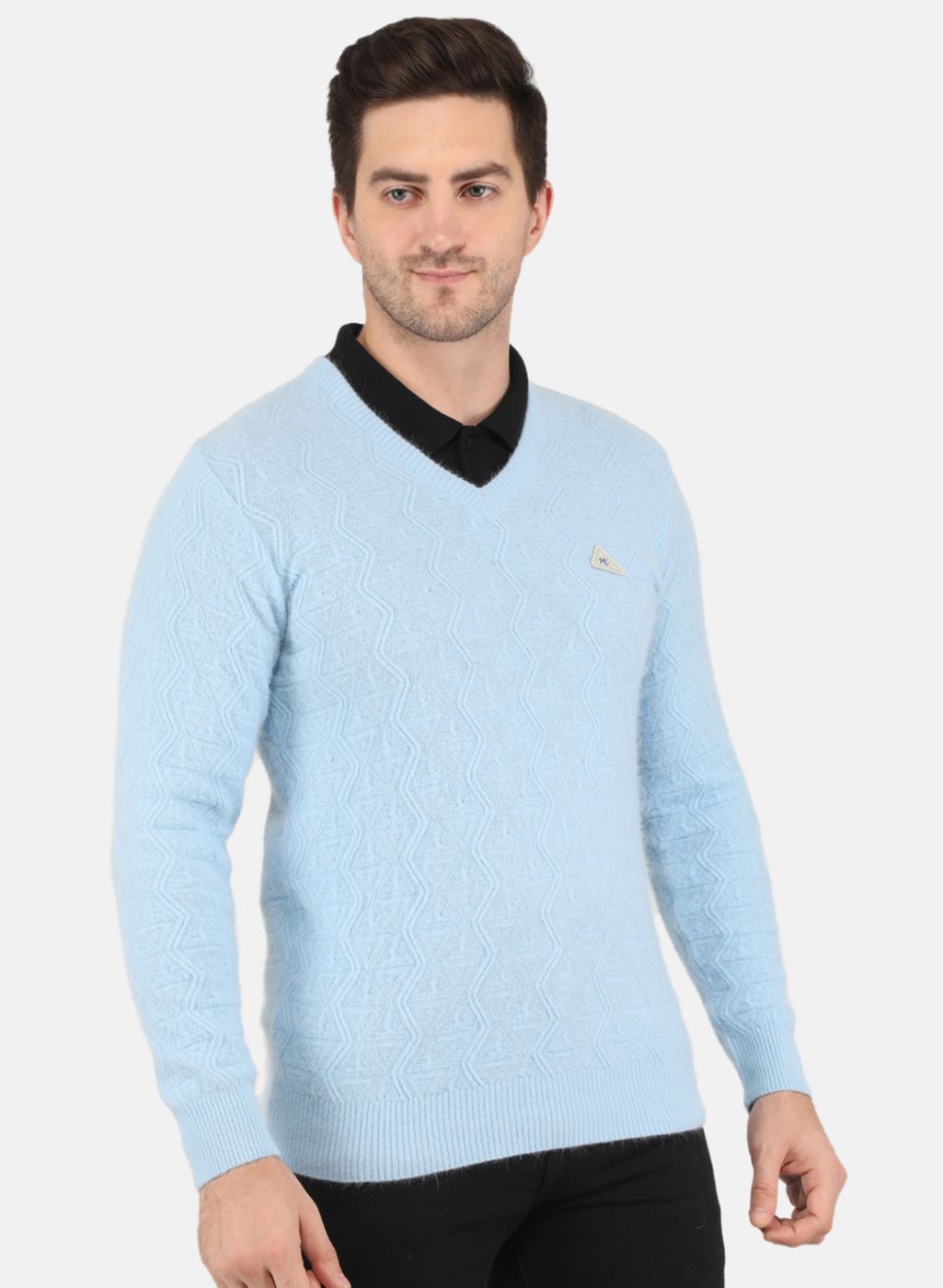 Men Blue Self Design Pullover