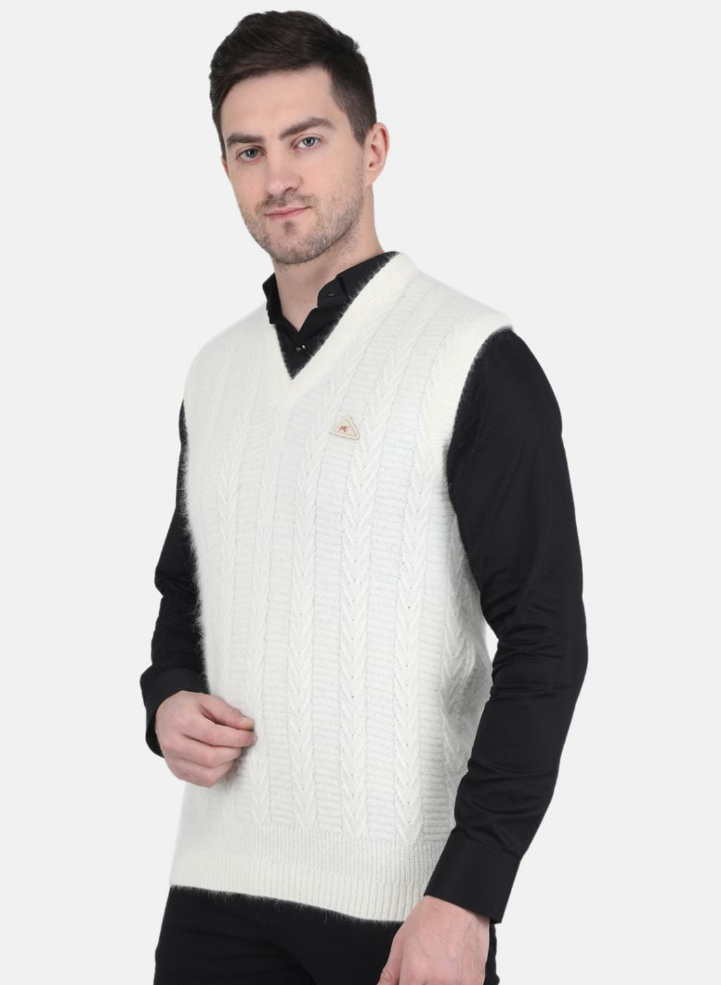 Men White Self Design Sweater
