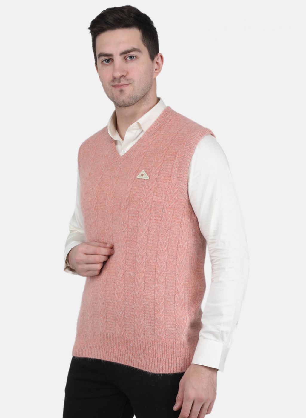 Men Pink Self Design Sweater