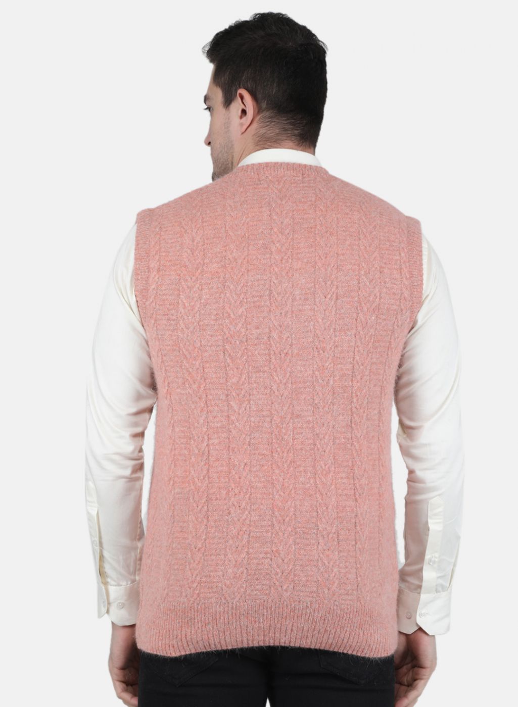 Men Pink Self Design Sweater