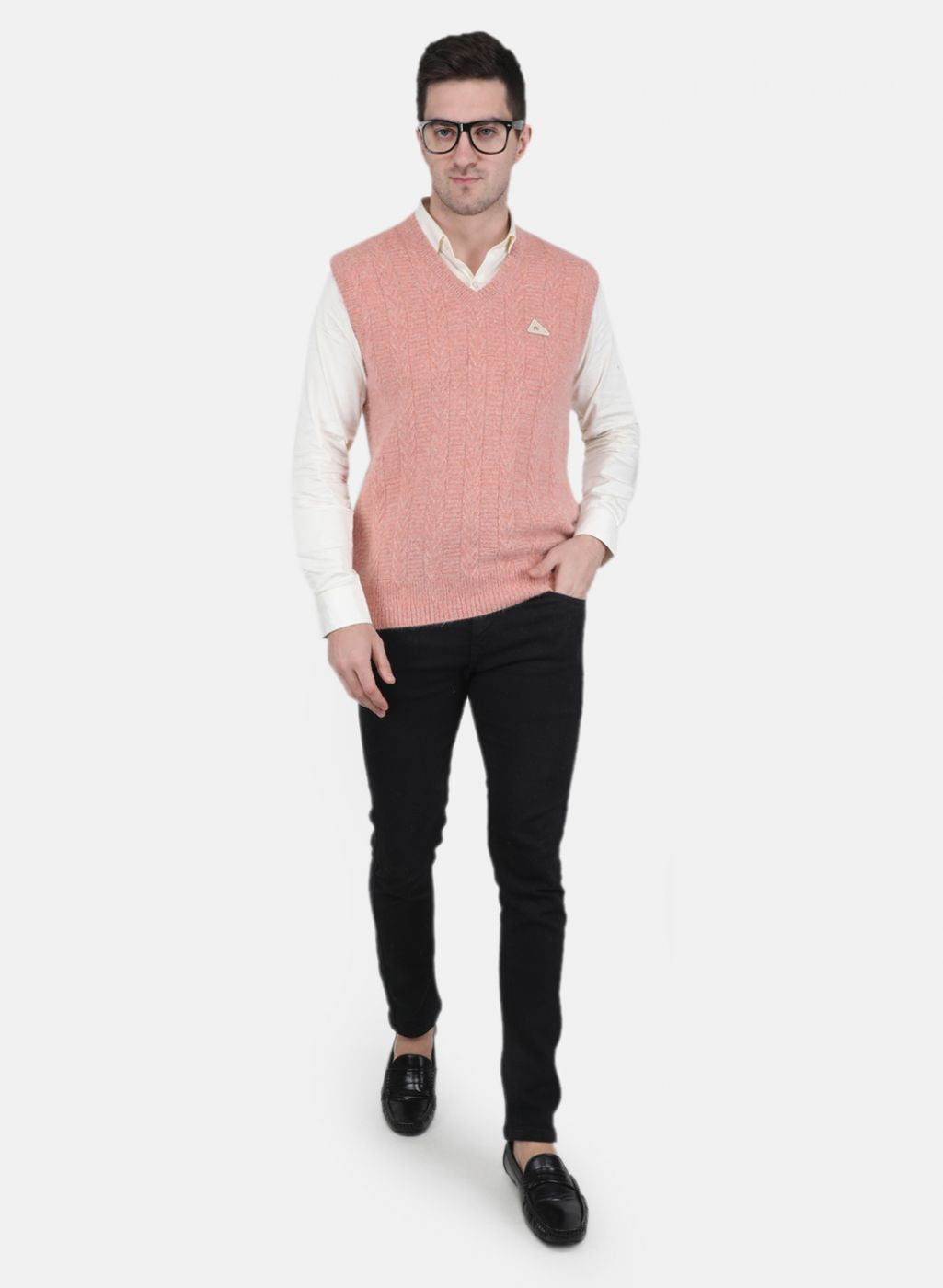 Men Pink Self Design Sweater