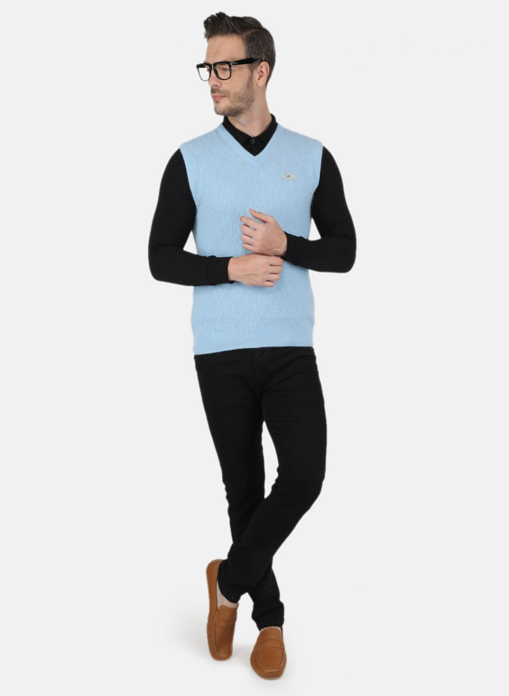 Men Blue Self Design Sweater