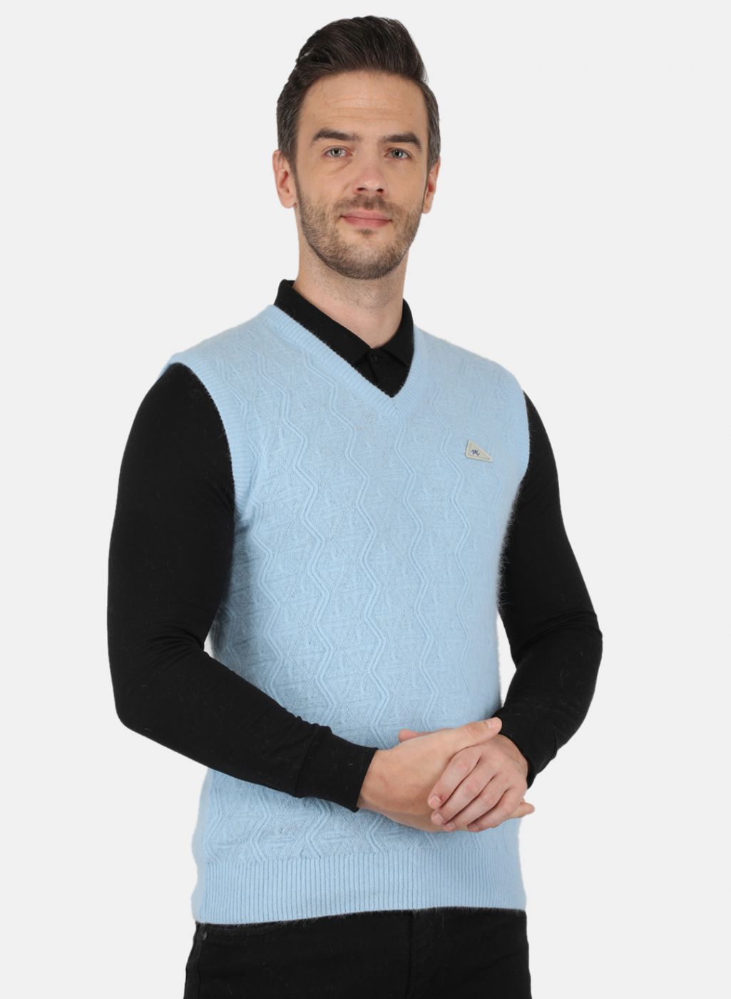 Men Blue Self Design Sweater