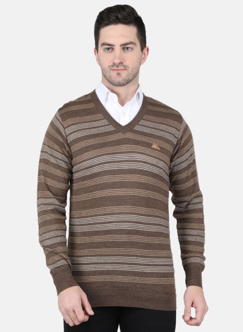Men Brown Self Design Pullover