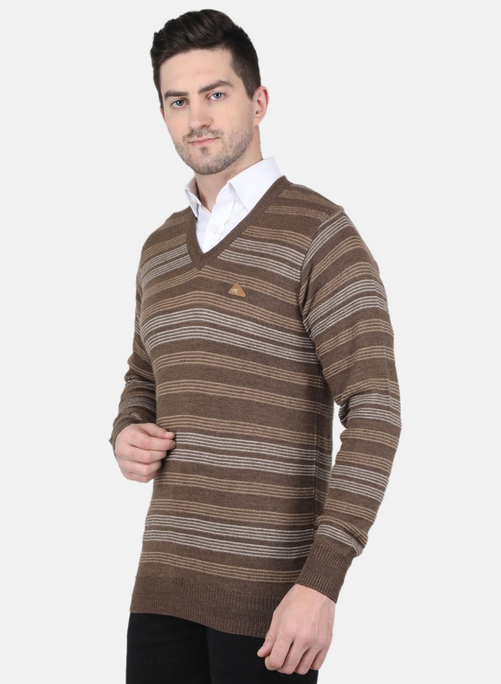 Men Brown Self Design Pullover