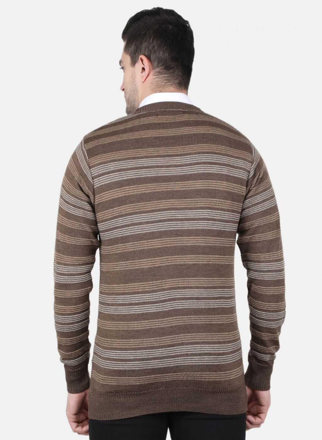 Men Brown Self Design Pullover