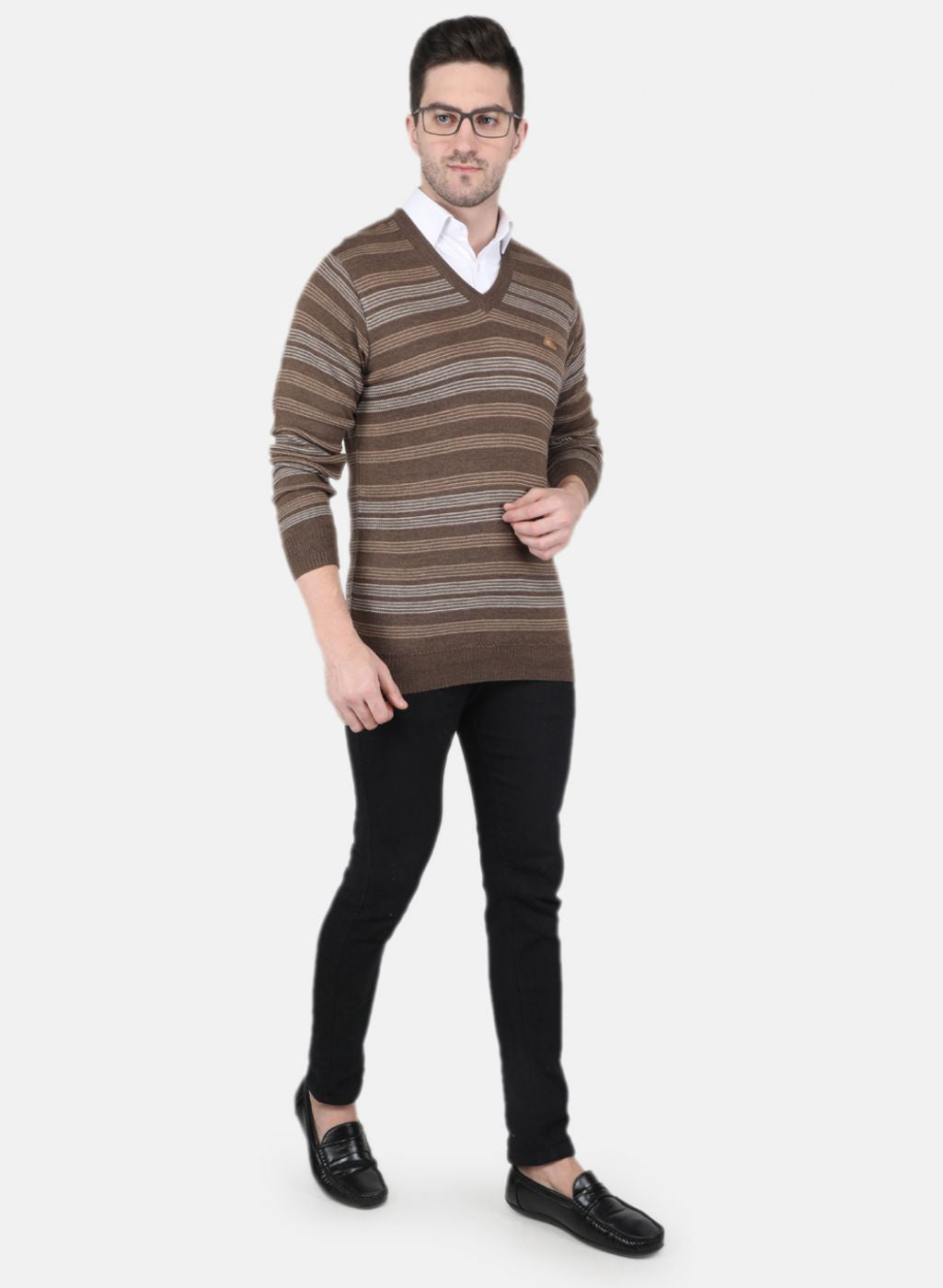 Men Brown Self Design Pullover