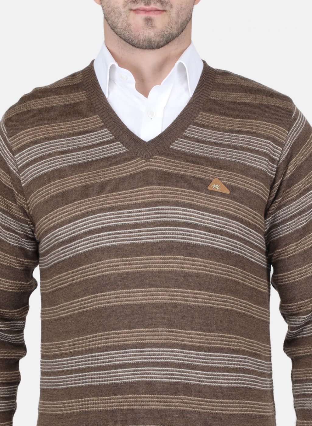 Men Brown Self Design Pullover