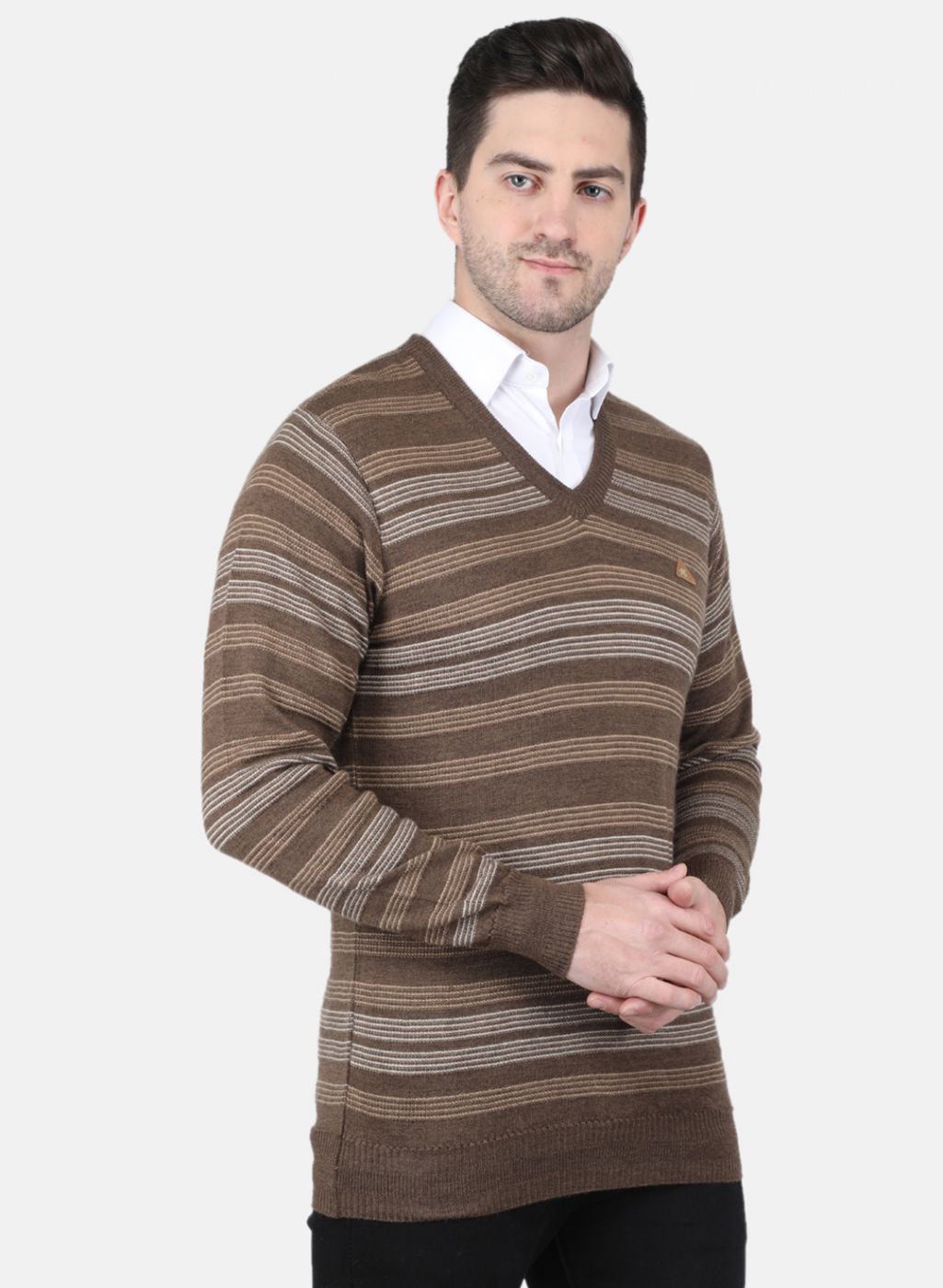 Men Brown Self Design Pullover