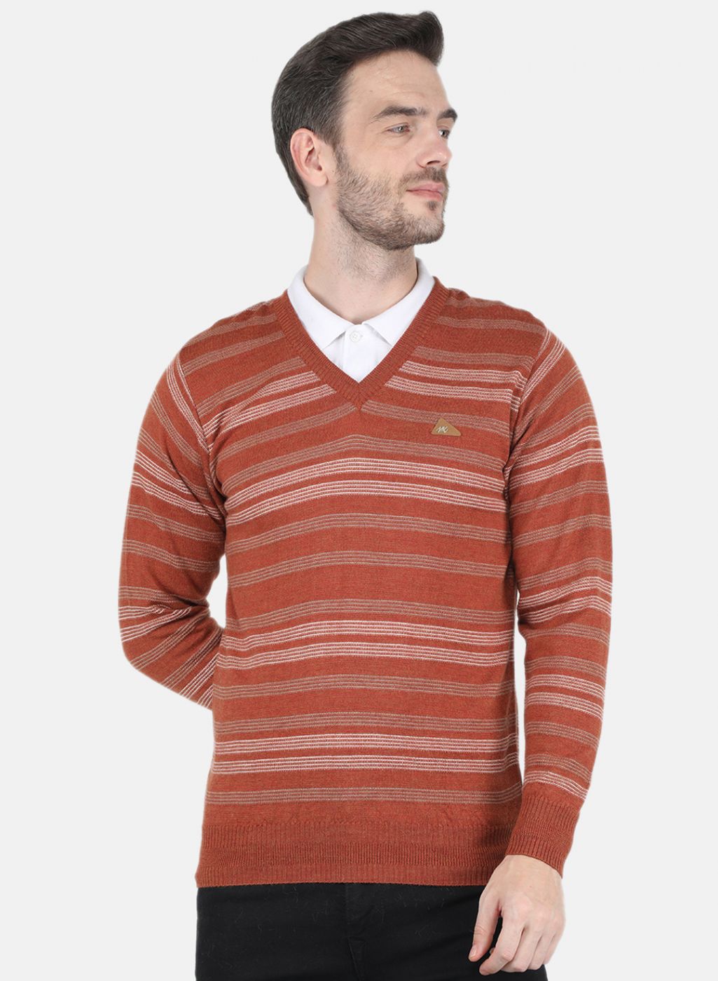 Men Orange Self design Pullover