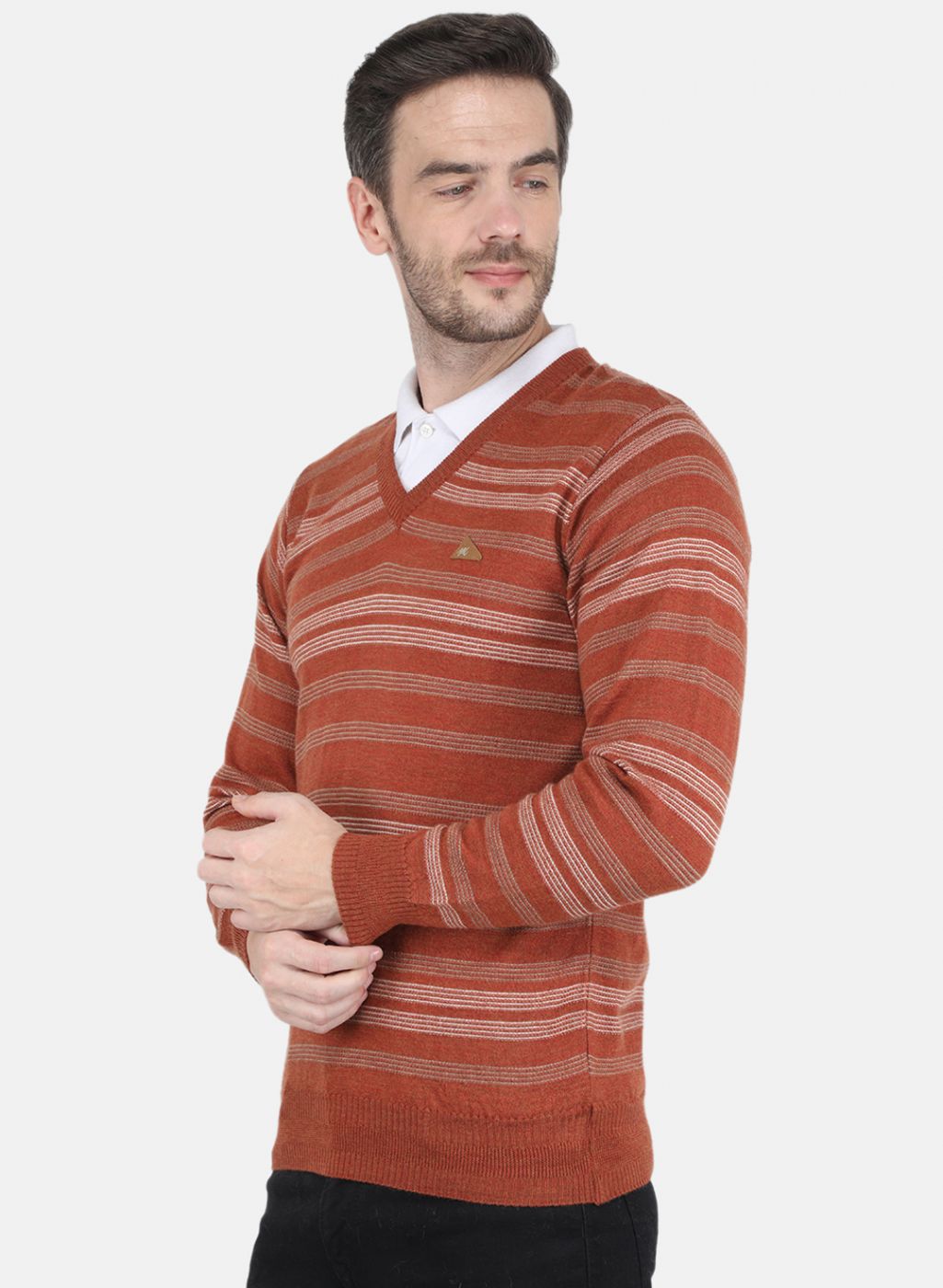 Men Orange Self design Pullover