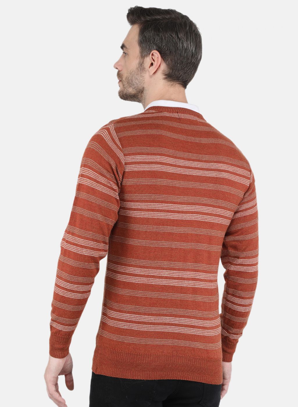 Men Orange Self design Pullover