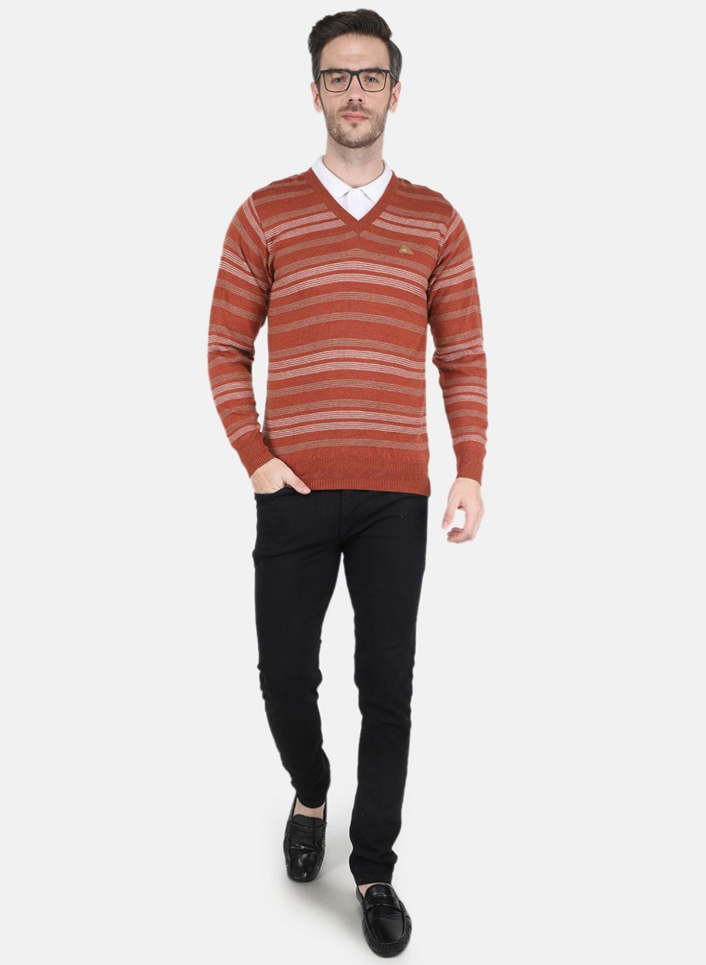 Men Orange Self design Pullover