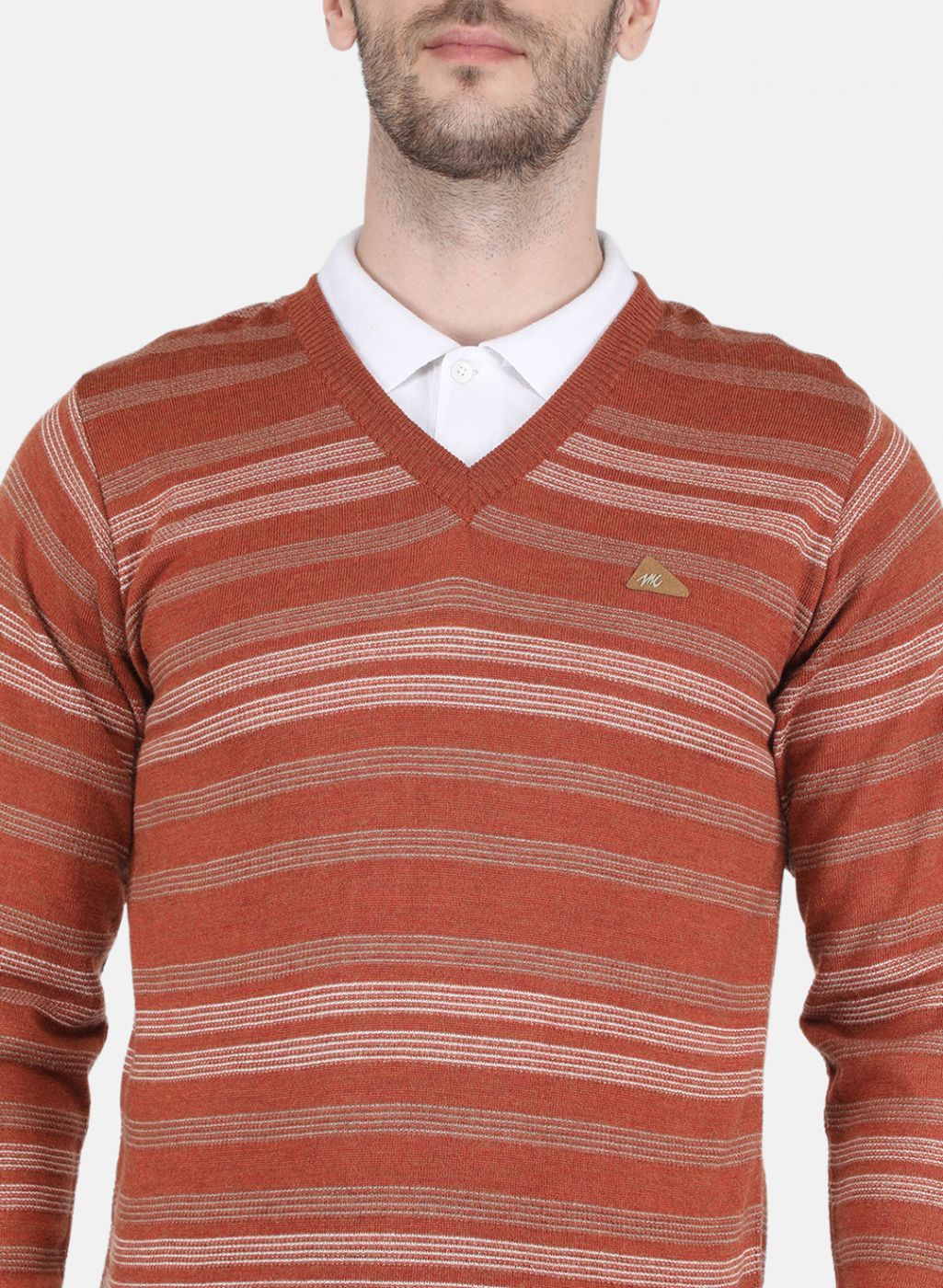 Men Orange Self design Pullover