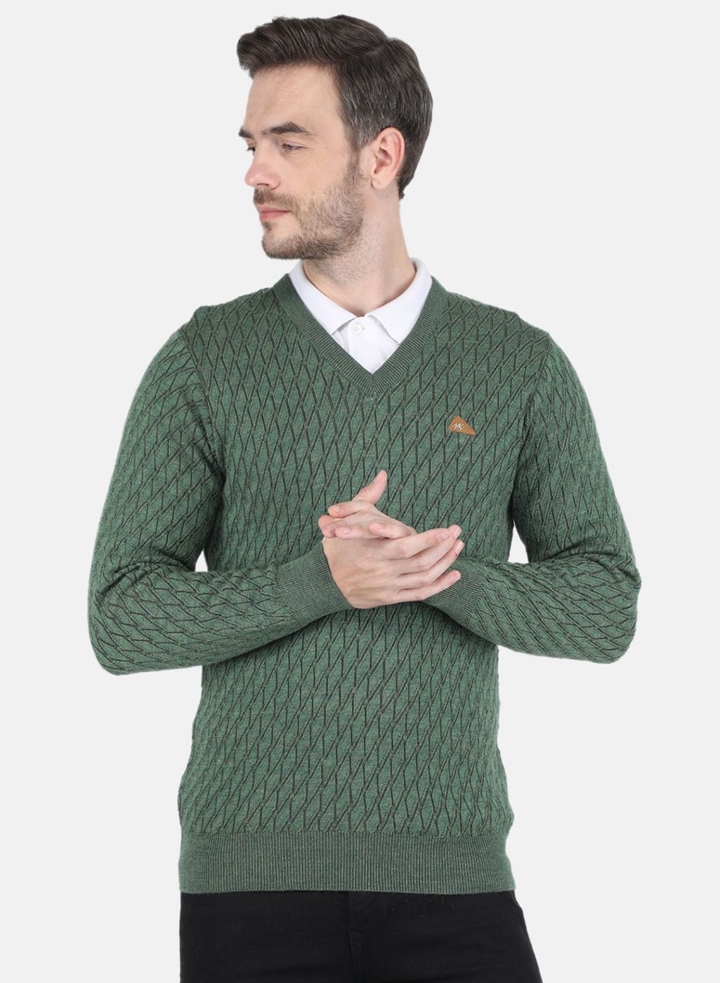 Men Green Self design Pullover