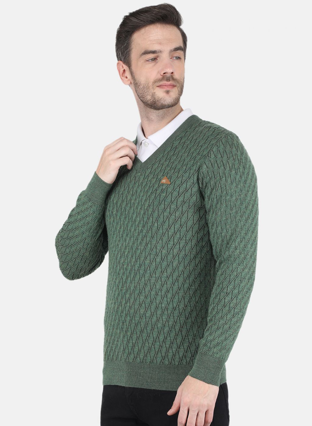 Men Green Self design Pullover