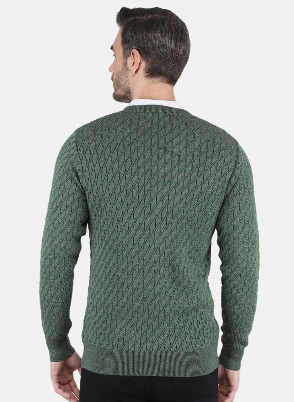 Men Green Self design Pullover