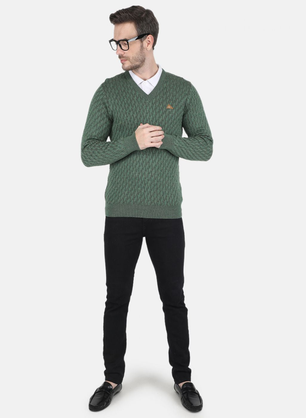 Men Green Self design Pullover