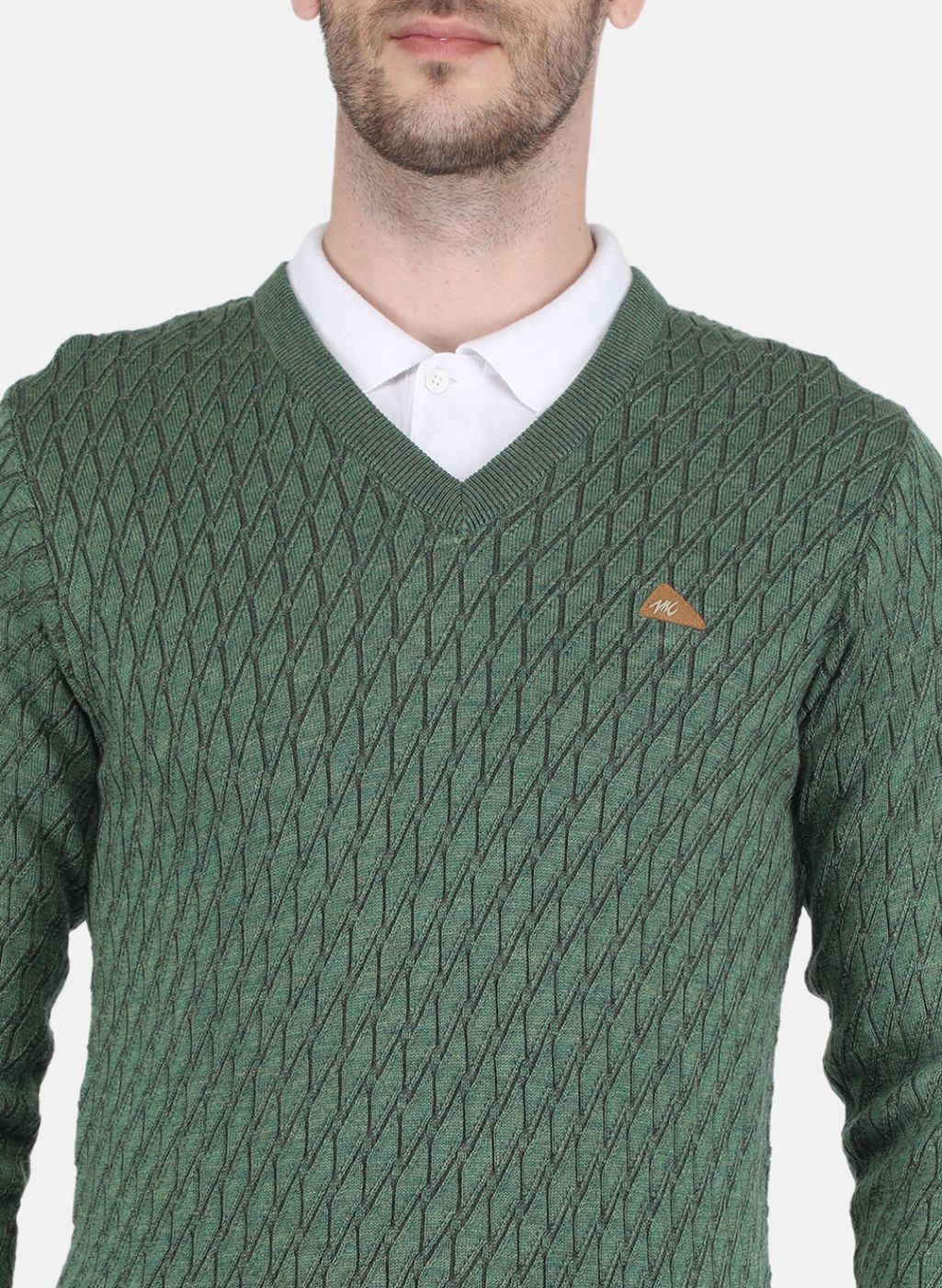 Men Green Self design Pullover