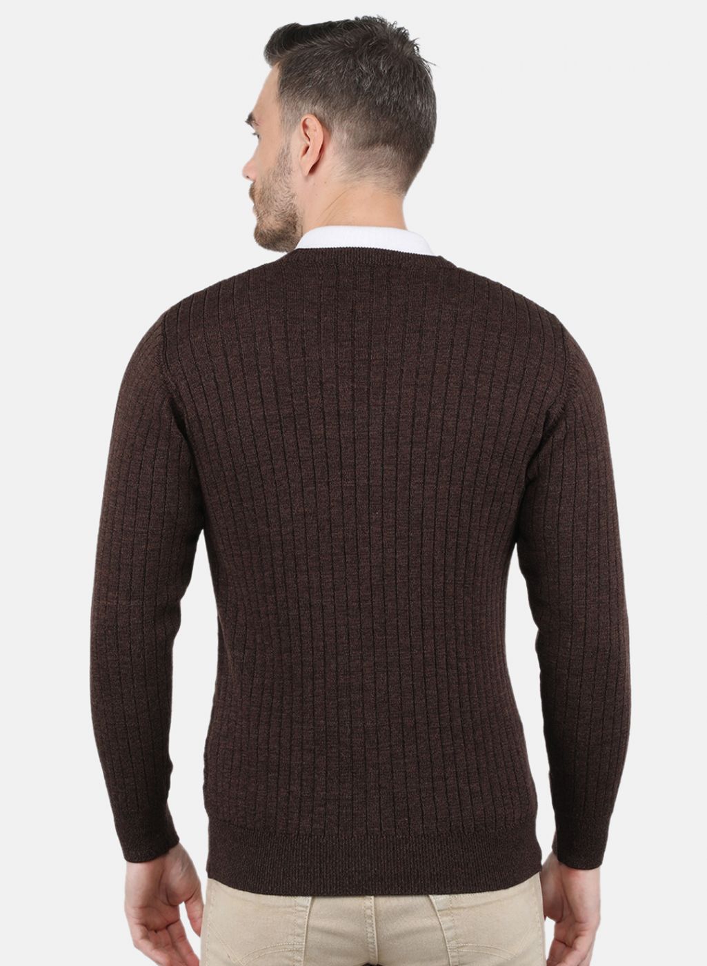 Men Brown Self Design Pullover