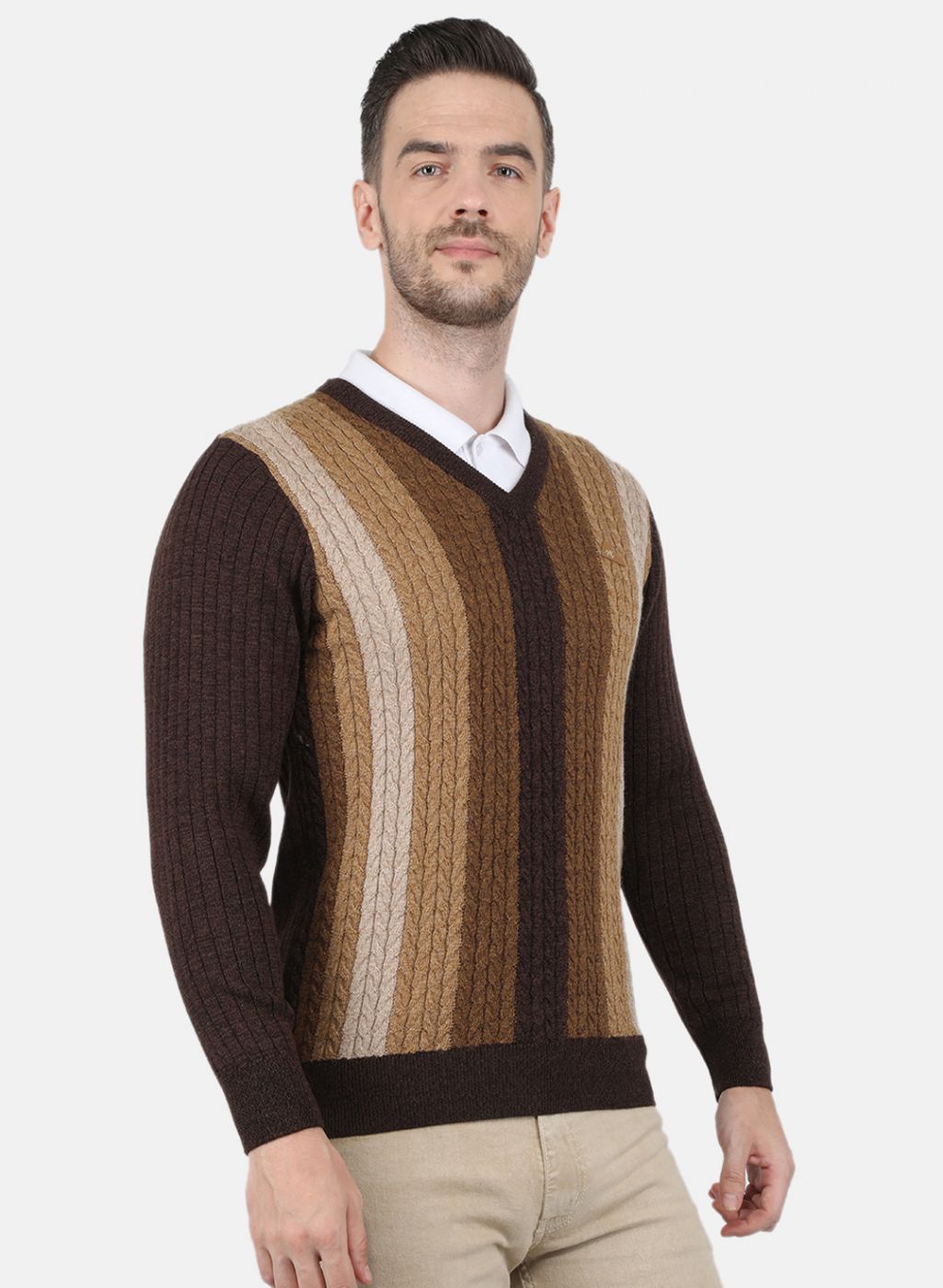 Men Brown Self Design Pullover