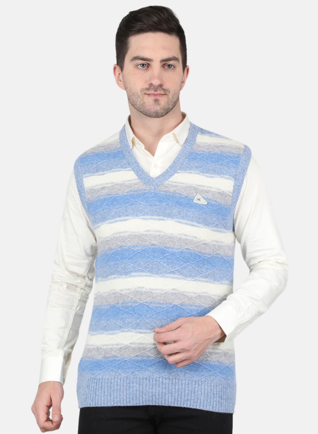 Men Blue Self Design Sweater
