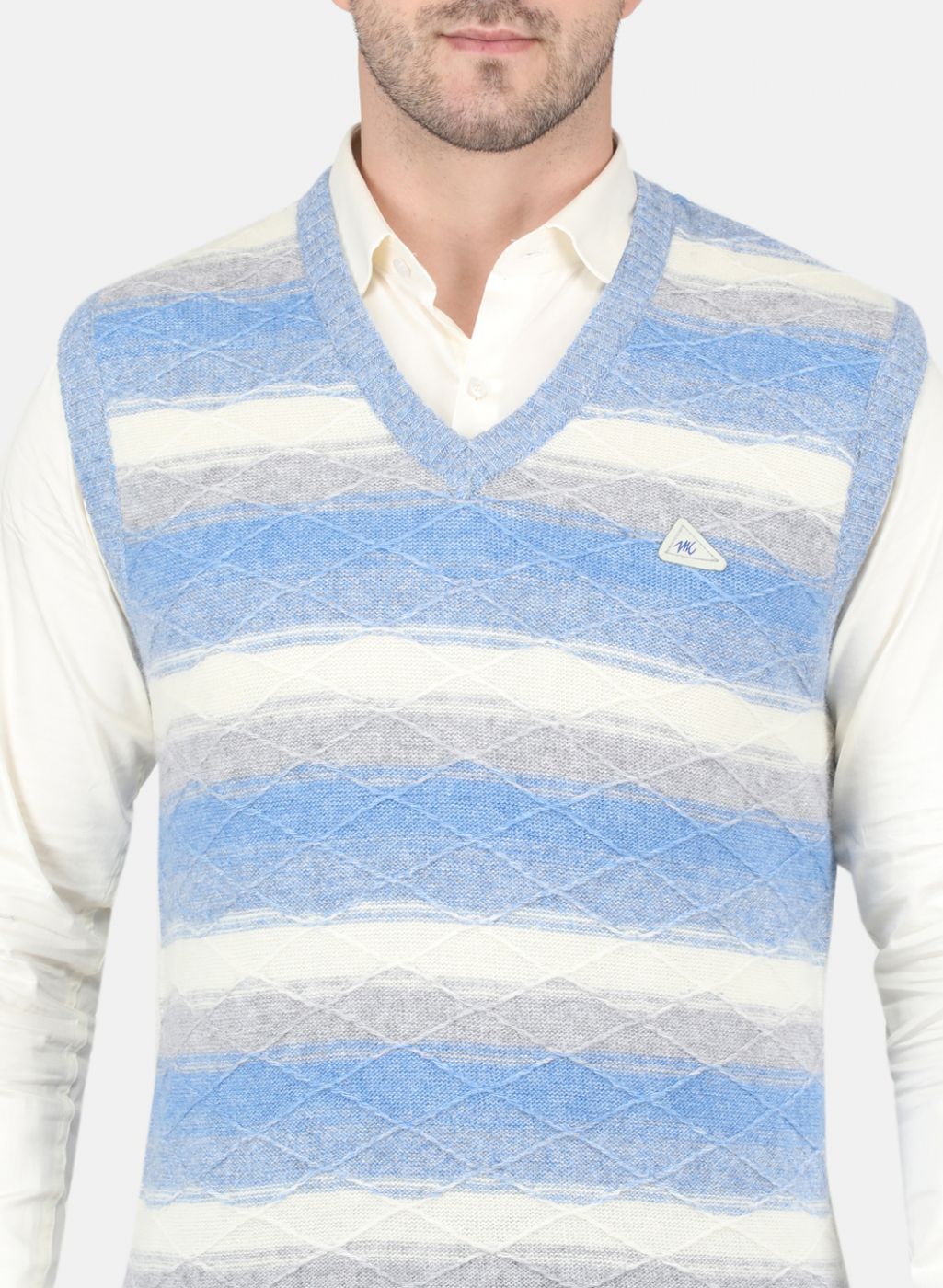 Men Blue Self Design Sweater