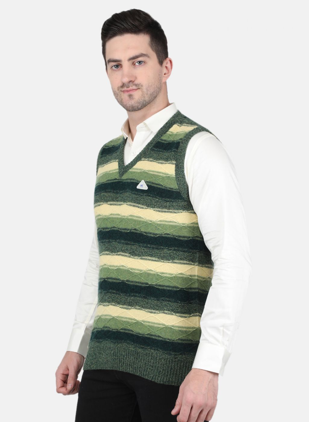 Men Green Self Design Sweater