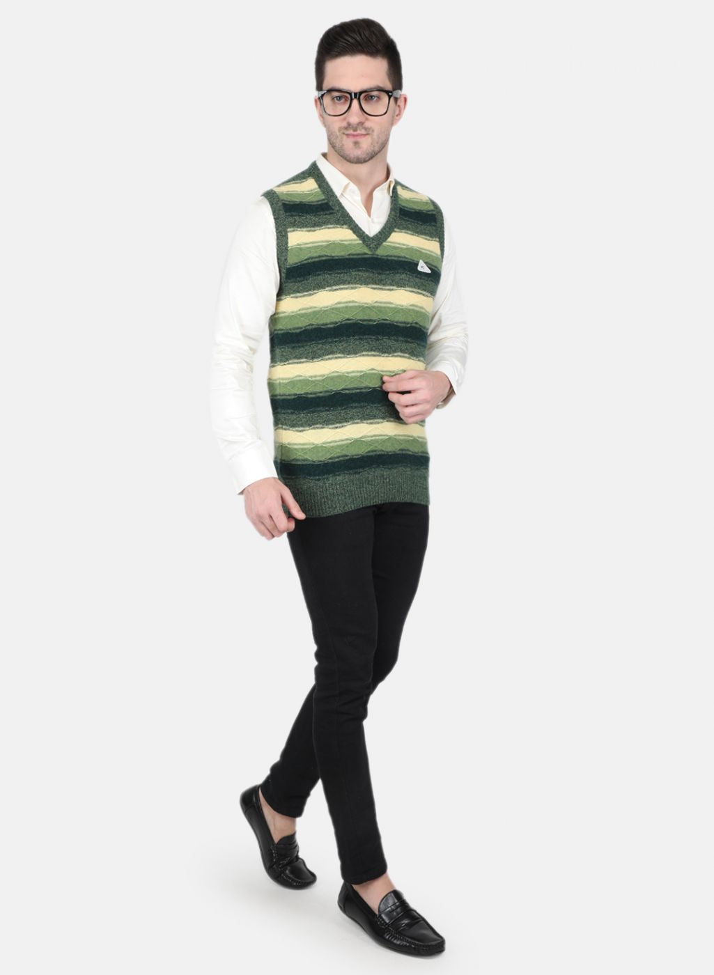 Men Green Self Design Sweater