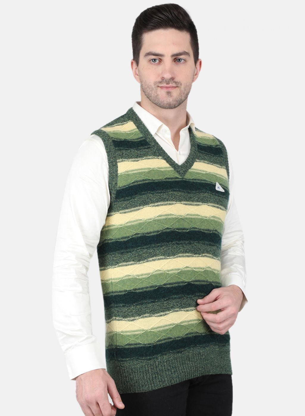 Men Green Self Design Sweater