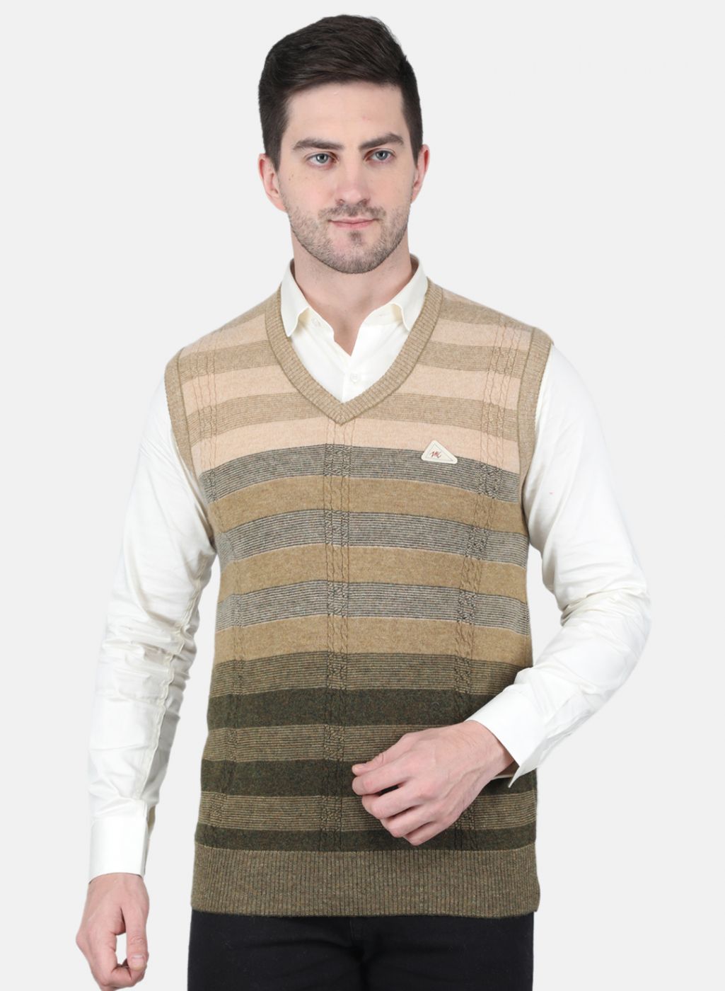 Men Olive Self Design Sweater - Main Image