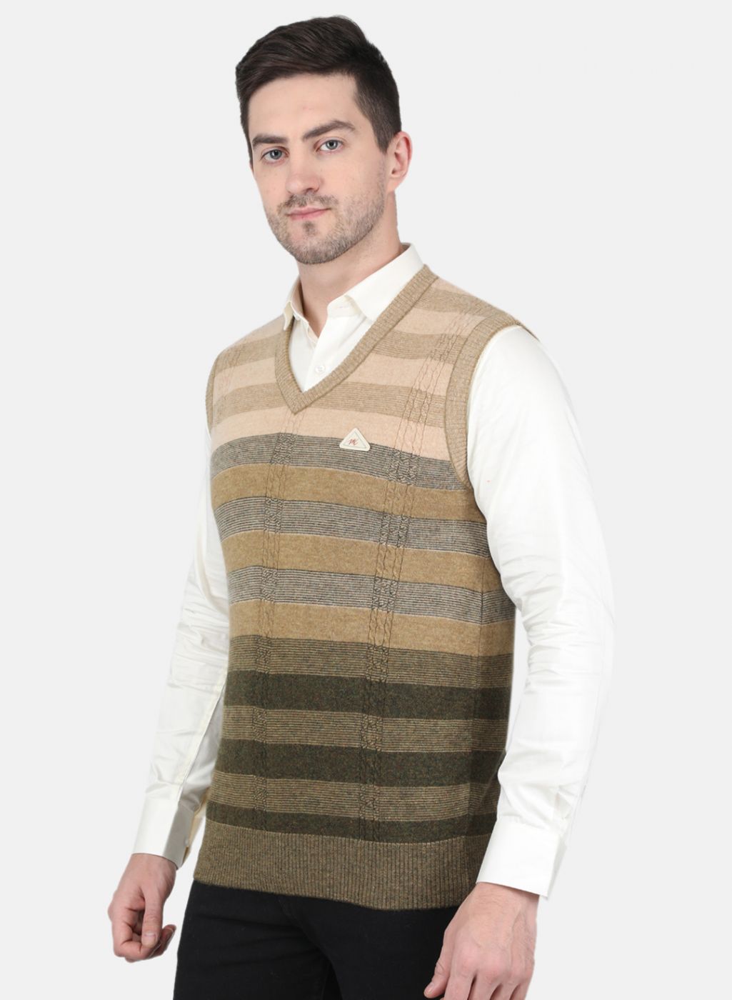 Men Olive Self Design Sweater