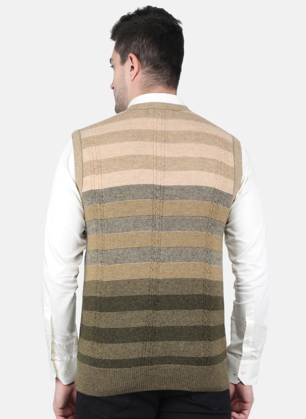 Men Olive Self Design Sweater