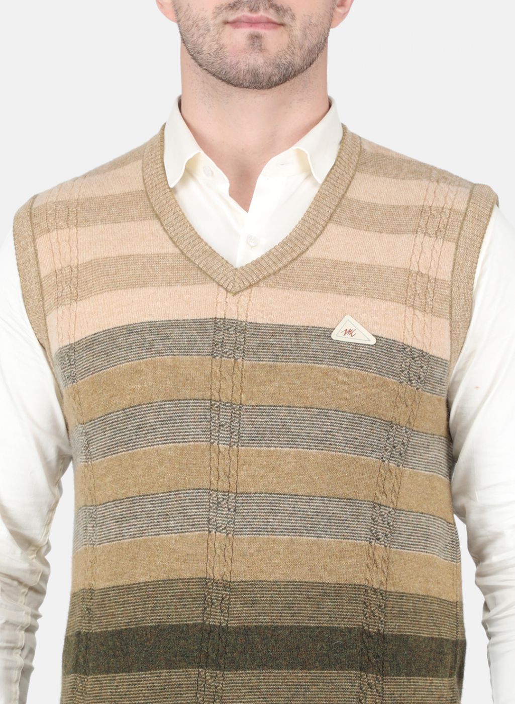 Men Olive Self Design Sweater
