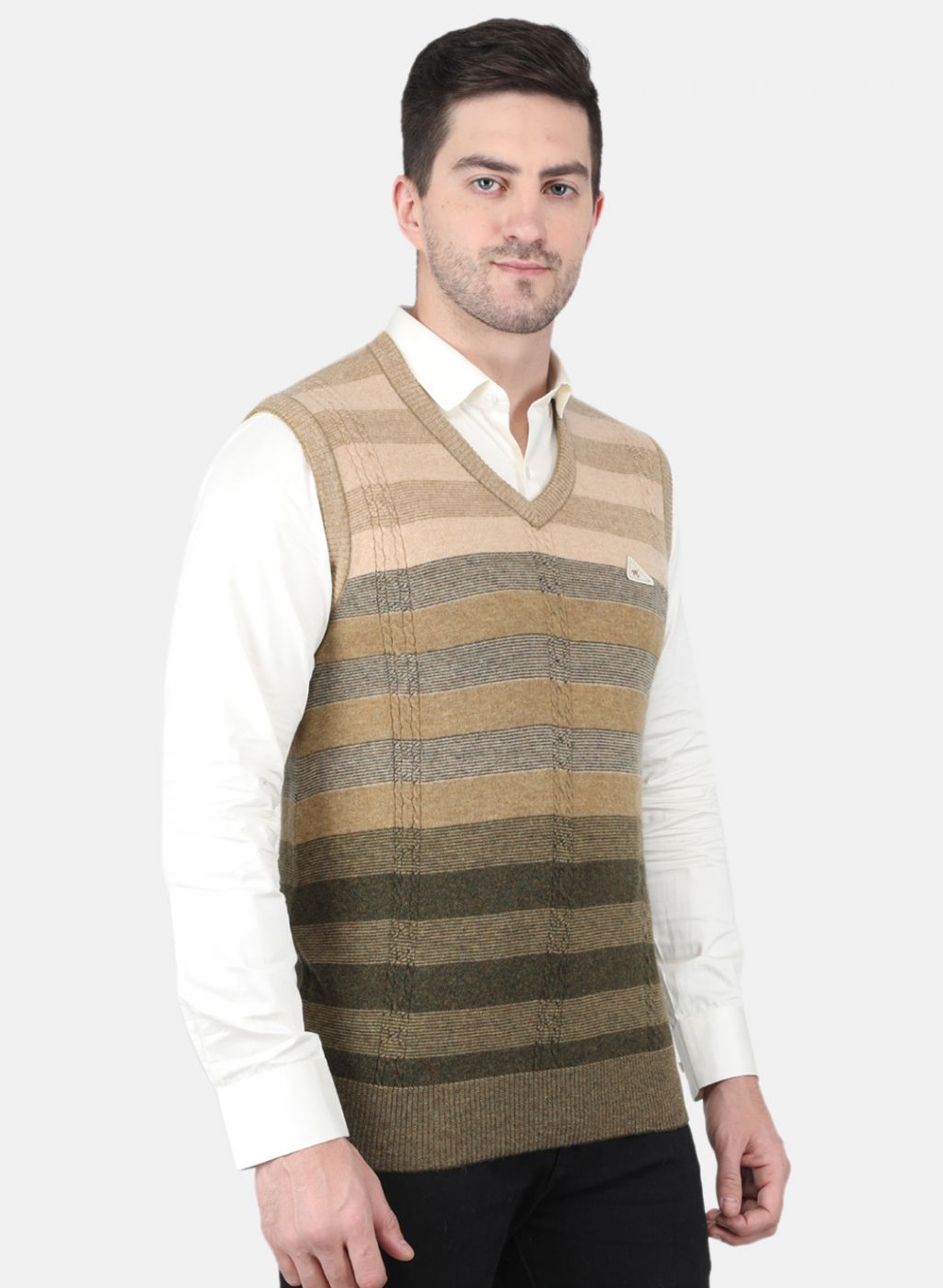 Men Olive Self Design Sweater