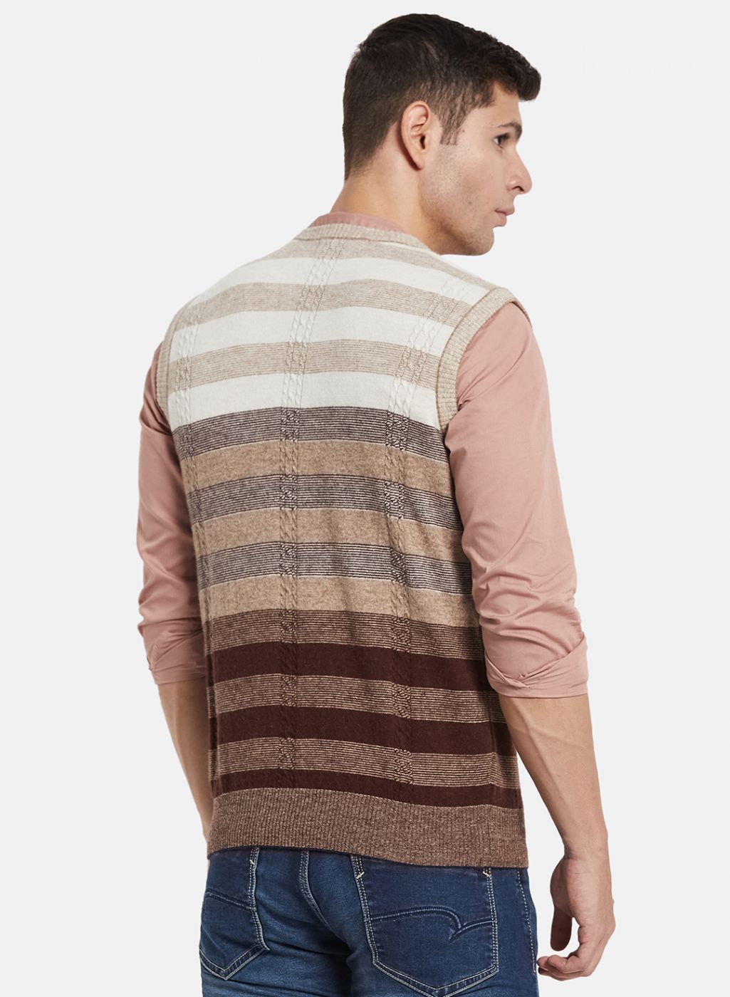 Men Brown Self Design Sweater