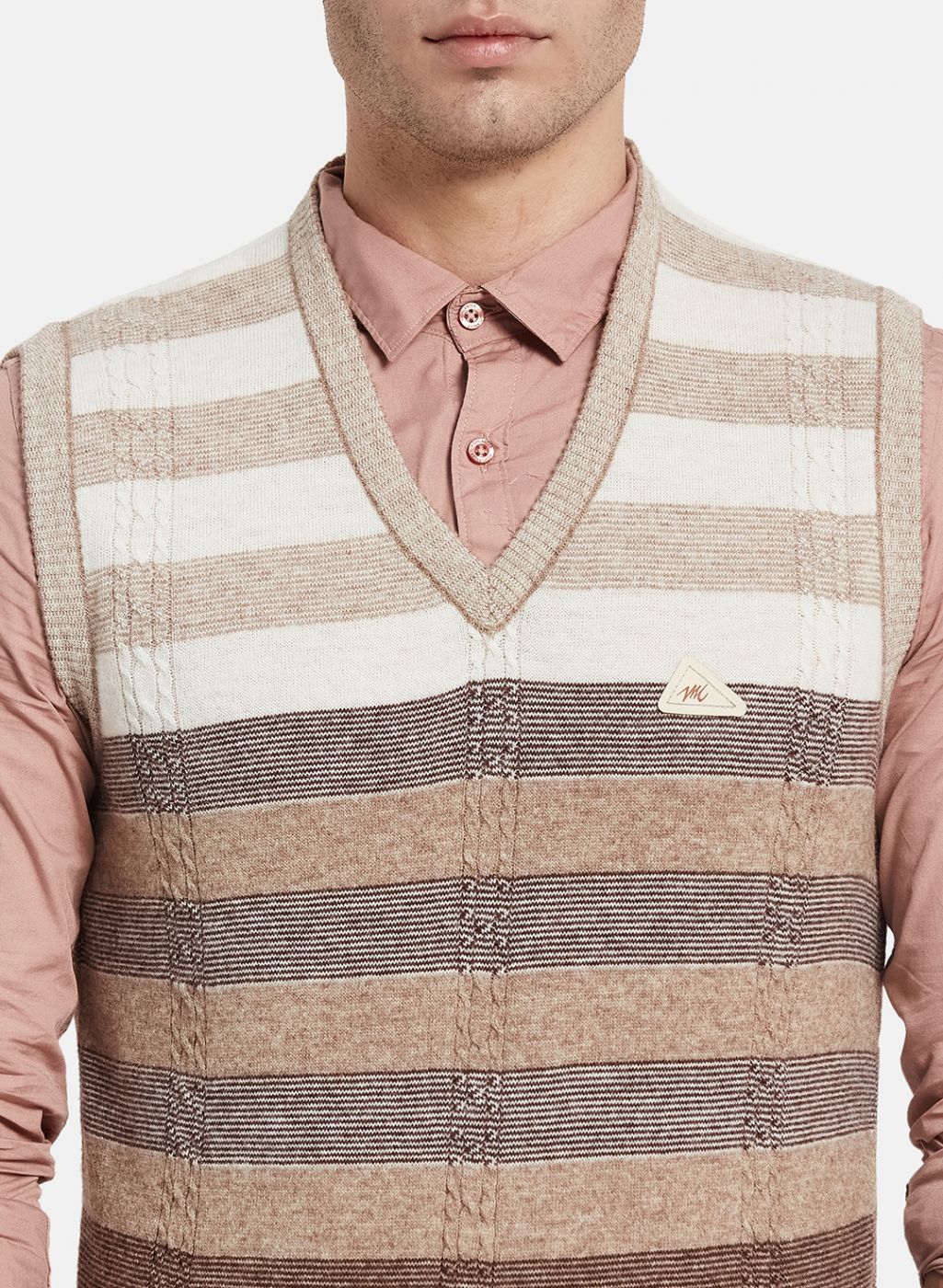 Men Brown Self Design Sweater